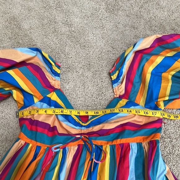 Farm rio large striped rainbow puffy sleeve dress. - Picture 10 of 12